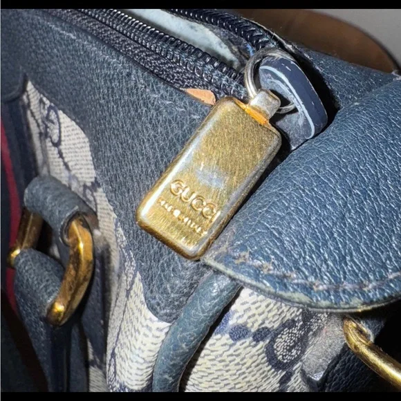 Gucci Navy and Cream Boston handbag with Certificate of authenticity - Picture 8 of 12